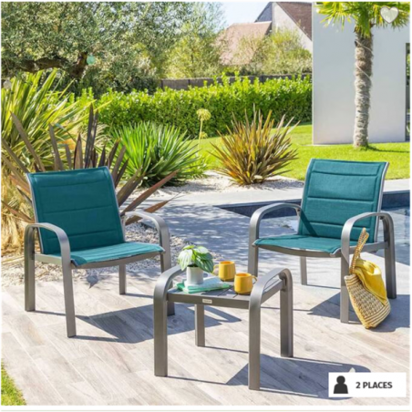 Salon de jardin duo ELYN Bleu canard & Graphite