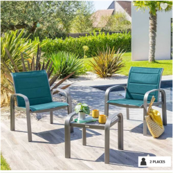 salon de jardin duo ELYN bleu canard et graphite